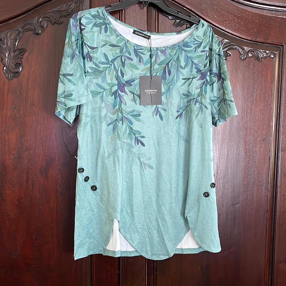NWT JFN Round Neck Floral Tulip Hem Tunic Top XL